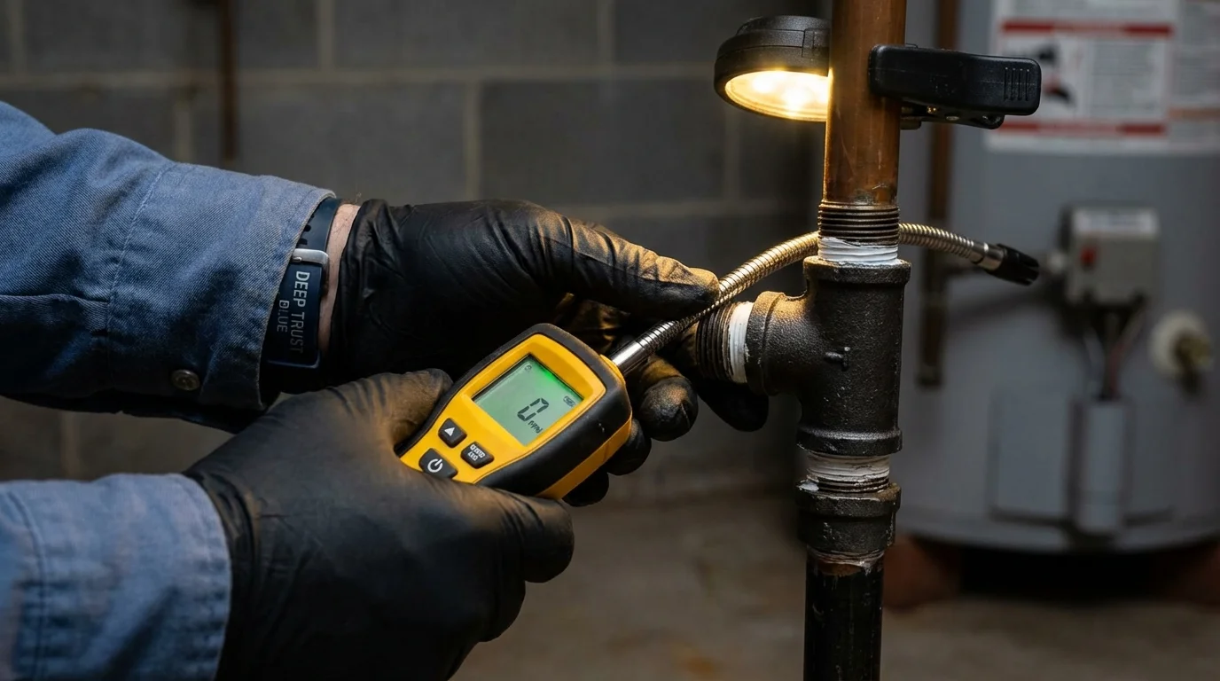 Gas leak detection with electronic sniffer by Johns Plumbing LLC in DeWitt