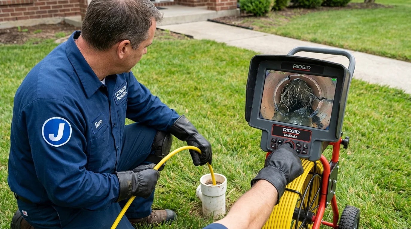 Sewer camera inspection being performed by Johns Plumbing LLC in DeWitt