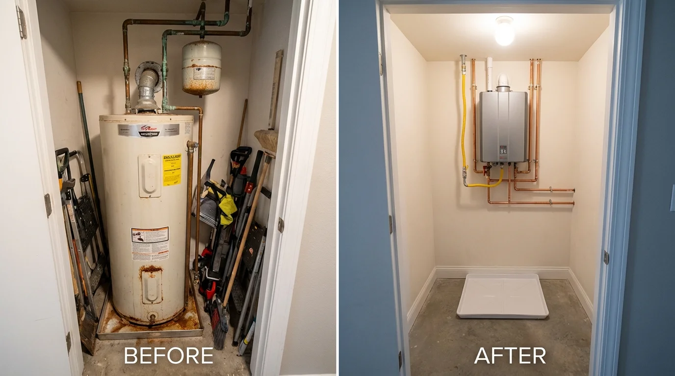 Tank water heater versus wall-mounted tankless unit comparison for DeWitt, MI homeowners